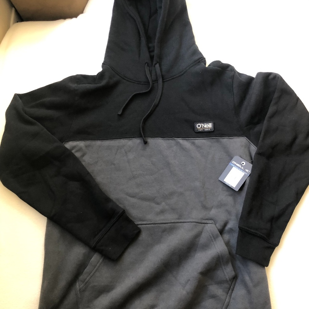 NWT O'neill Mitchell Pullover Hoodie - Black and dark Gray, Men’s size Medium